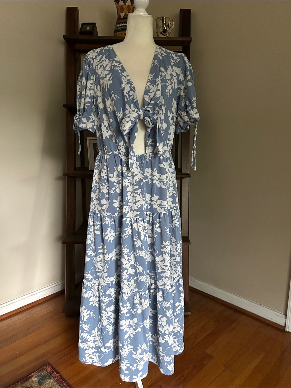 Blue Floral Tie-Front Maxi Dress - Picture 2 of 7